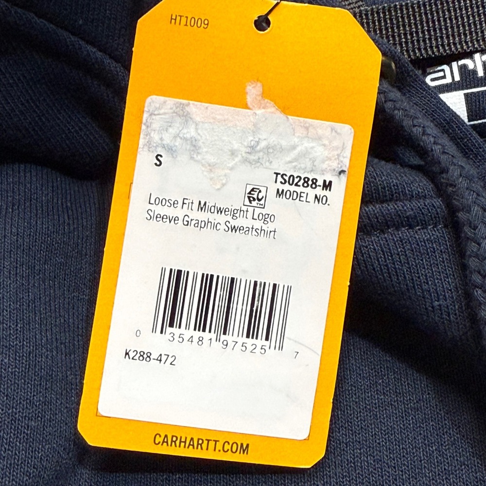 Carhartt Mens Loose Fit Midweight Logo Sleeve Hoodie Navy K288-472 Small NWT - Picture 8 of 11
